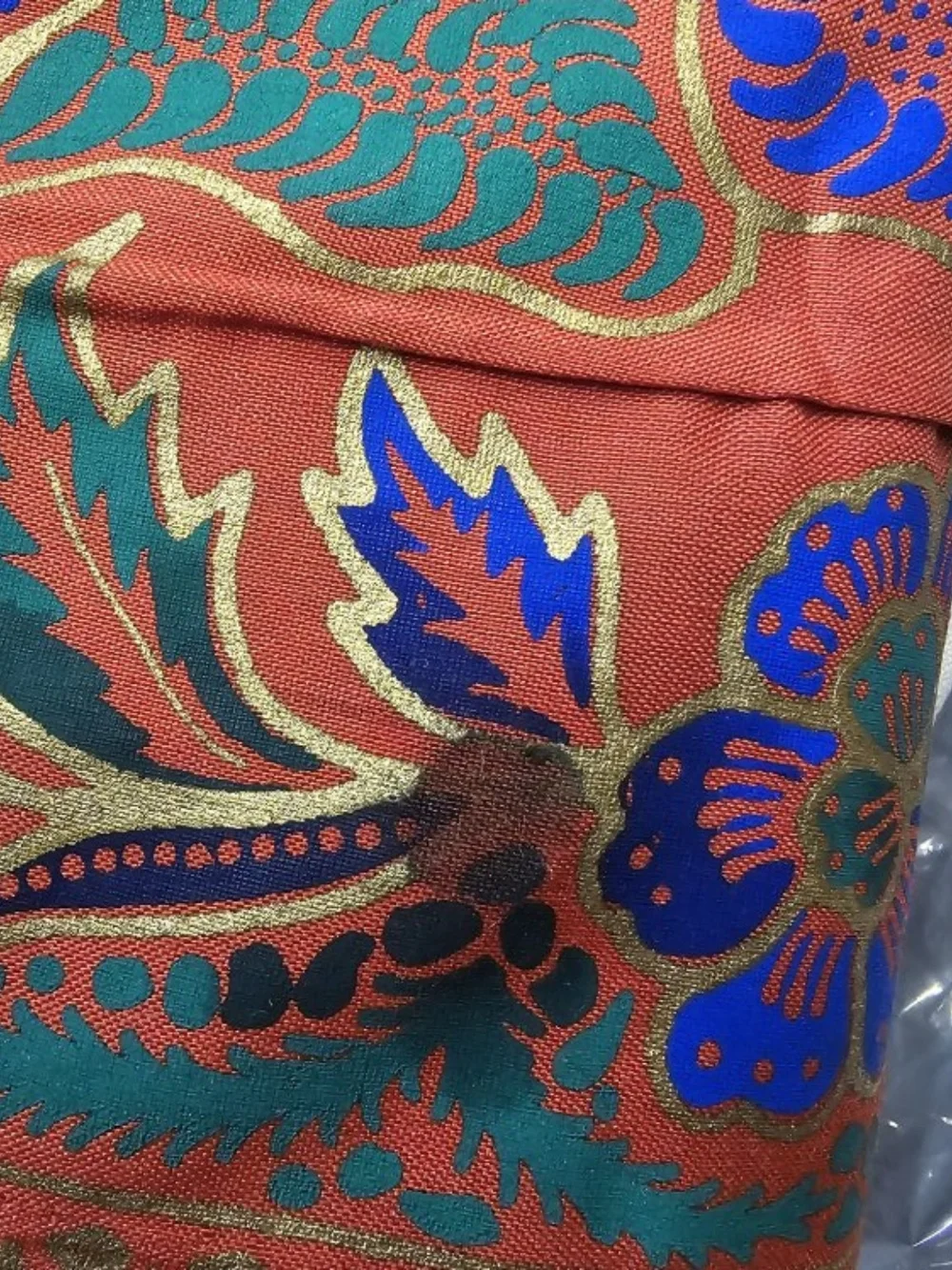 Vintage Asian Phoenix Bamboo Tablecloth Wall Hanging Red Gold 75x43 Textile